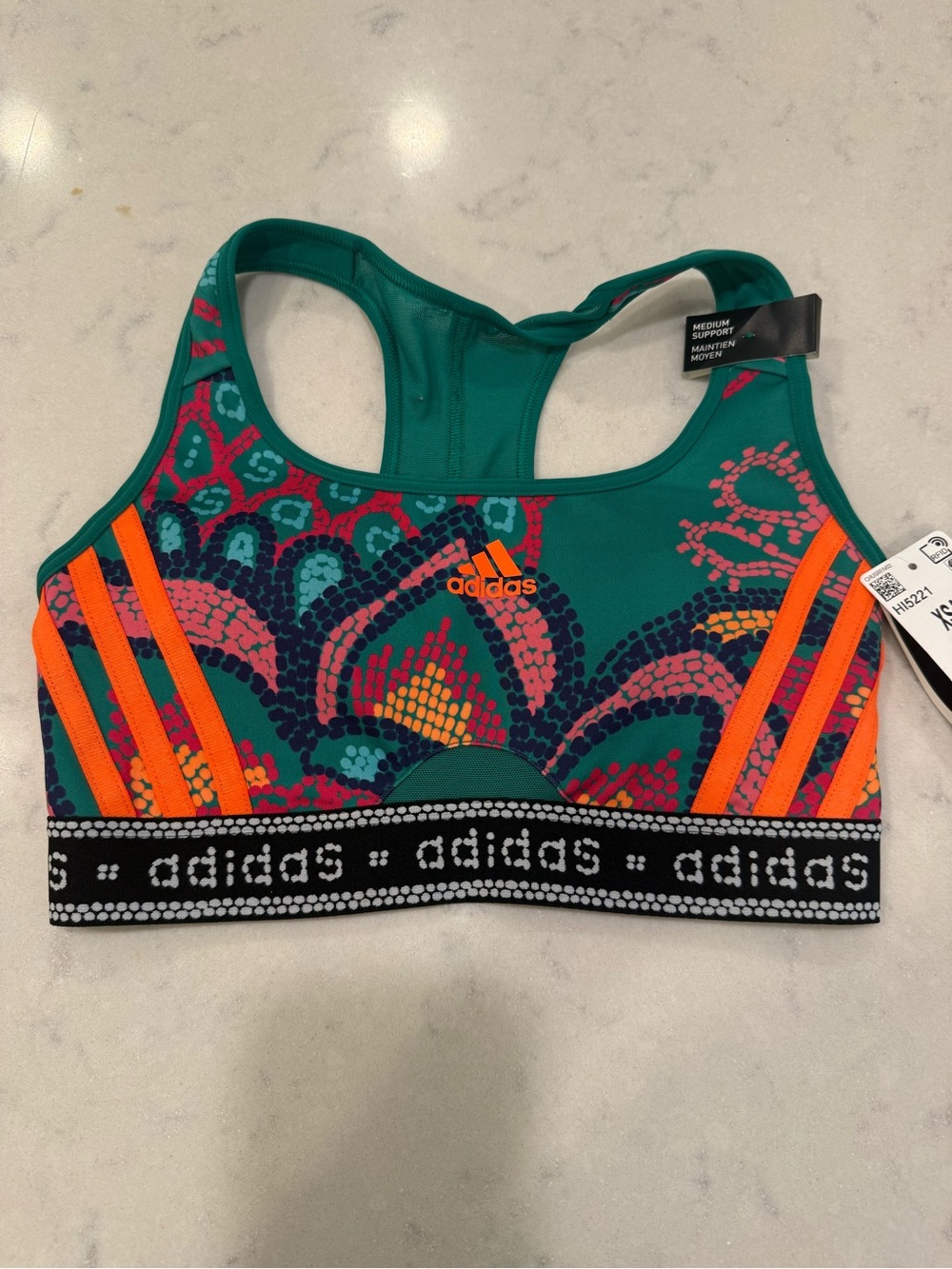 adidas X Farm Rio Green Patterned Racerback Sports Bikini Top XS